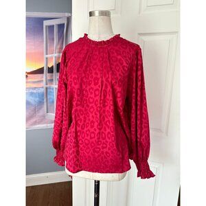 NWT jon & anna Leopard Ruffle-Accent Long-Sleeve Mock Neck Top blouse XL